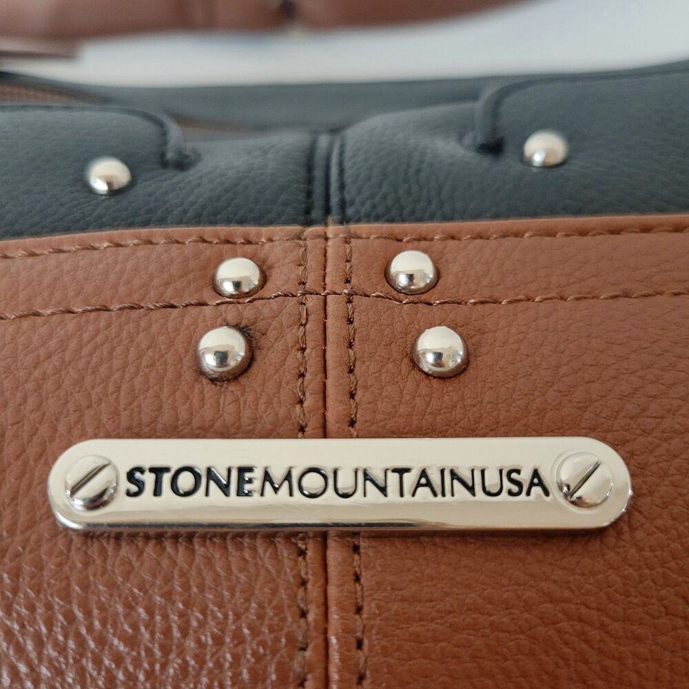 Stone Mountain USA Black Brown Bag Multi Pocket Organizer Shoulder Purse - Picture 4 of 11